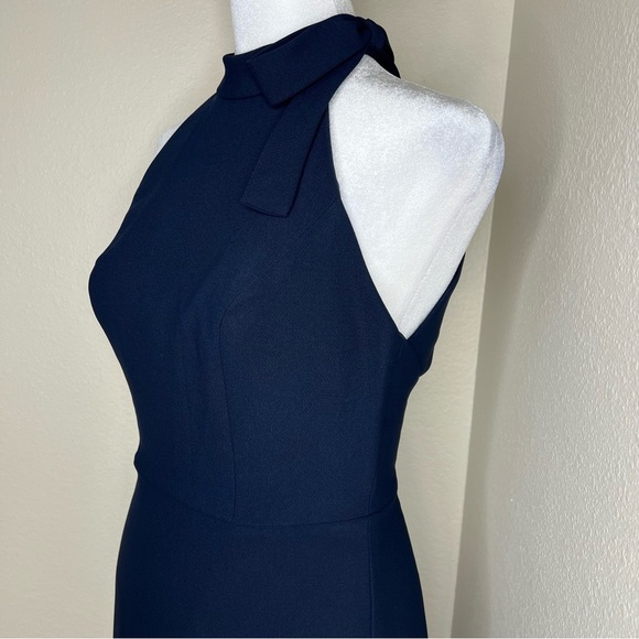 After Six Midnight Blue Crepe Tie Neck Halter Trumpet Gown Bridesmaid Dress NWT - Picture 4 of 11